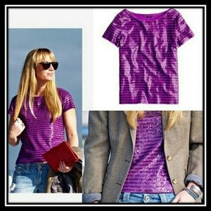 J CREW Sequin Top sz XSmall Tee Striped Purple